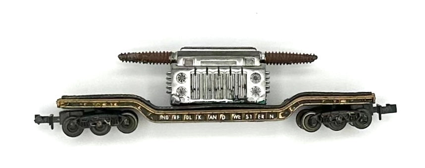 MiniTrix N Scale Norfolk & Western 6 Axle Depressed Center Flat Car With Generator Load