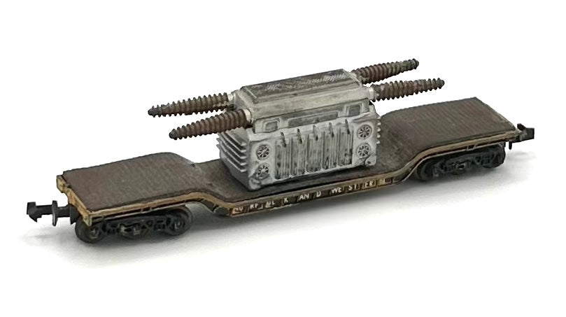 MiniTrix N Scale Norfolk & Western 6 Axle Depressed Center Flat Car With Generator Load