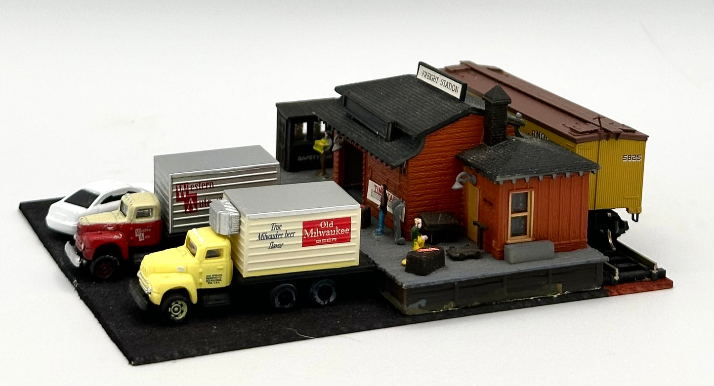 N Scale Custom Built/Painted "Country Freight Station", Buildings and Yard ,New Diorama.