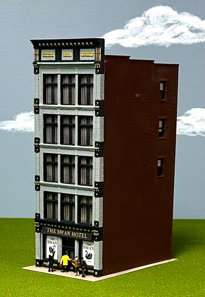 City Classics HO Scale Custom Painted 5-Story Art Deco Building " The Swan Hotel" Lighted
