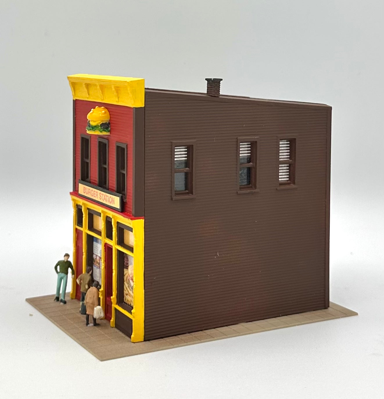 DPM HO Scale 2-Story "Burger Station" Restaurant Fully Assembled. Lighted