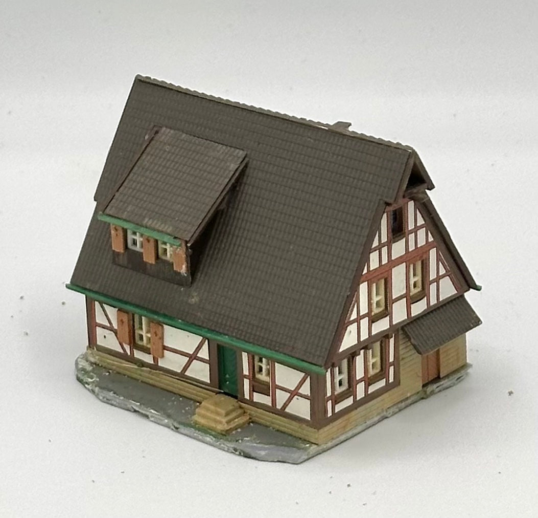 Kibri Z Scale Timber Framed 3-Story Chalet Style Weathered House Fully Assembled Lighted