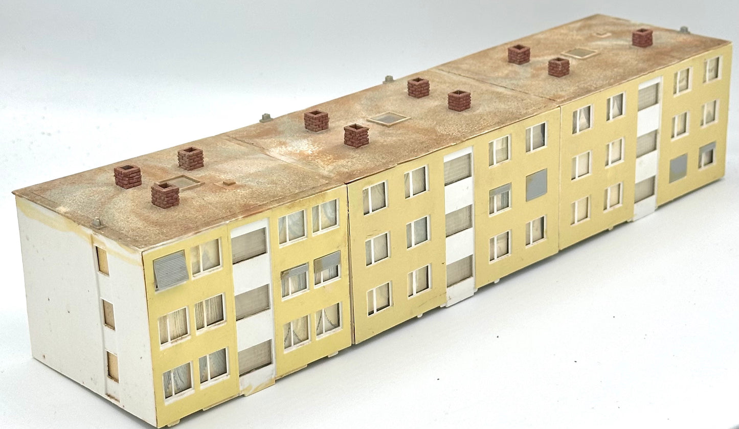Kibri N Scale Three,3-Story Custom Painted/Weathered Modern Apartment Building, Fully assembled.