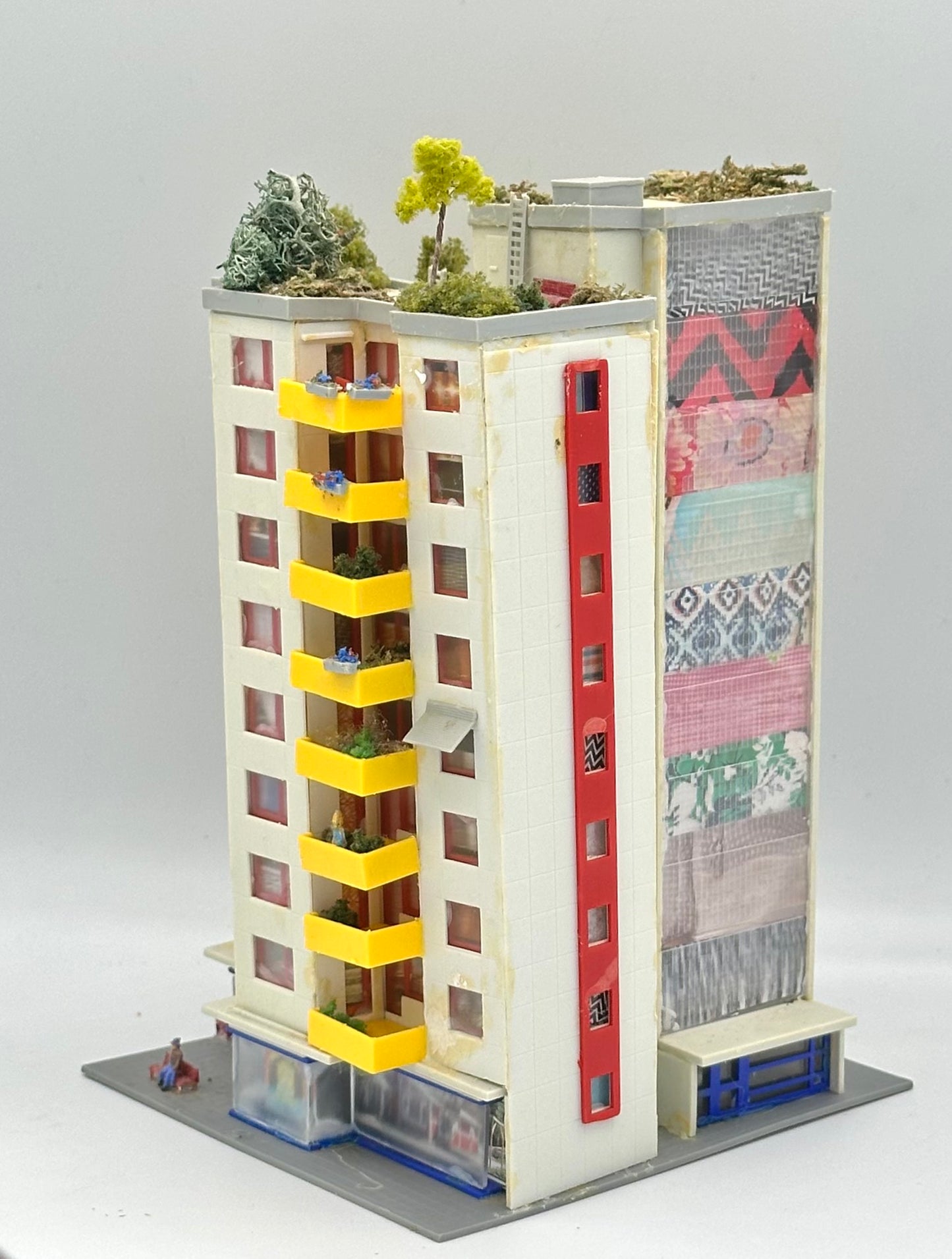 Kibri N Scale 9-Story Modern Apartment Building, Fully assembled.