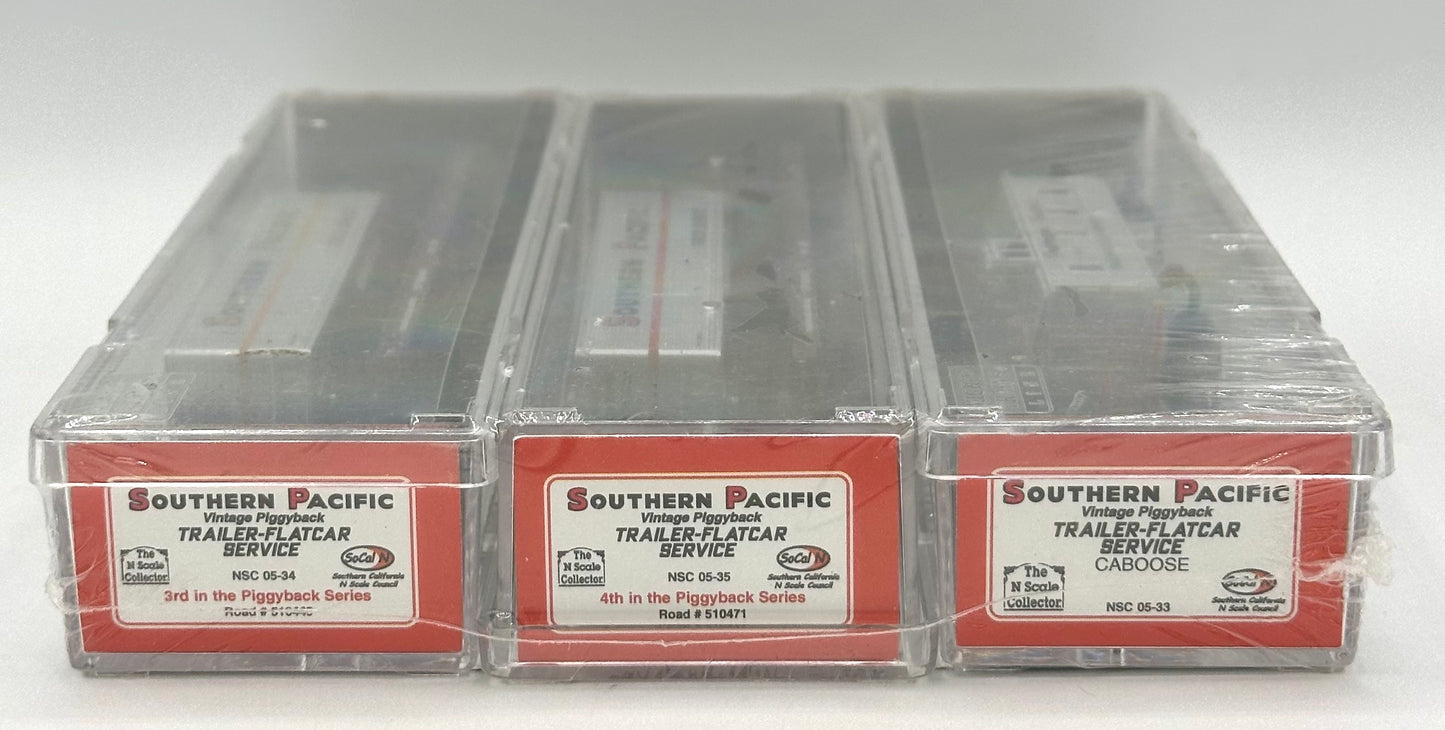 Micro Trains MTL N Scale Southern Pacific Vintage Piggyback Trailer-Flatcar Service 3 Car Pack Factory Sealed