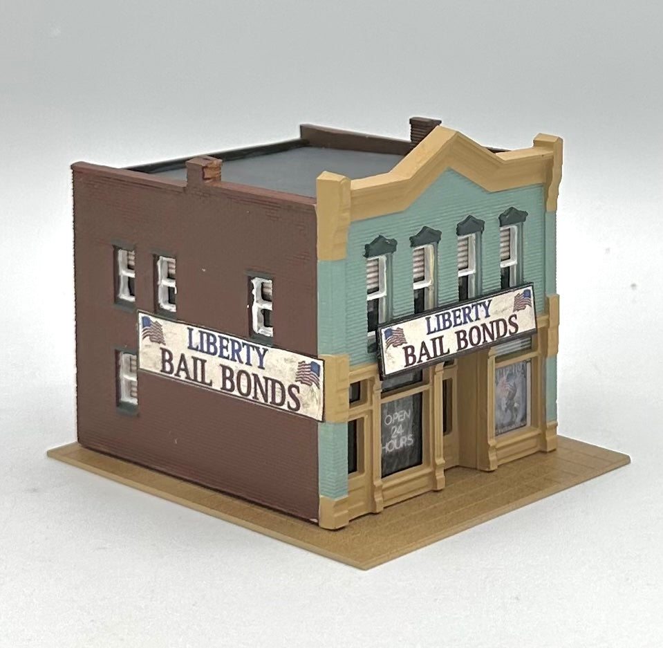 Woodland Scenics N Scale Custom Painted, "Liberty Bail Bonds ",Window treatments