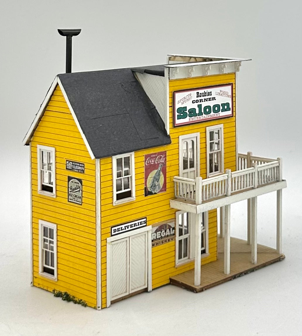 Banta Modelworks HO Scale "Roubies Corner Saloon" Laser Cut Wooden Custom Painted Fully Assembled