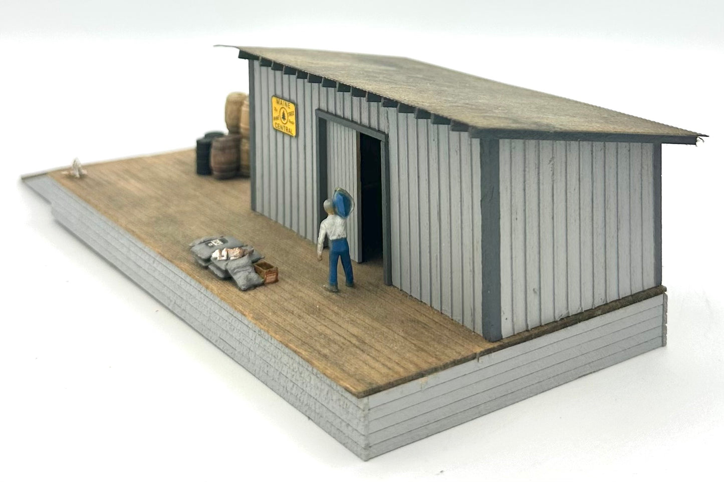 HO Scale Trackside Warehouse Laser cut Wooden Building Metal Roof Fully Assembled
