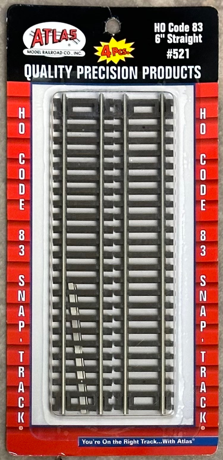 Atlas HO Scale Code 83 6" Straight #521 Nickel Silver Rail 4pc