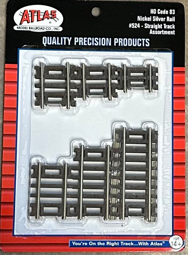 Atlas HO Scale Code 83 Straight Track Assortment #524 Nickel Silver Rail 12pc