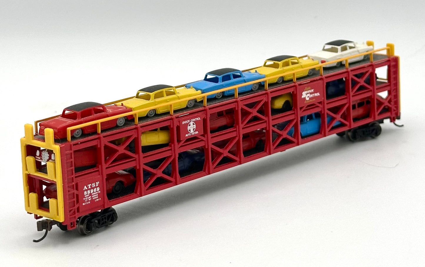 Bachmann N Scale Silver Series 46502 N ATSF 89' Tri-Level Auto Rack W/ 15 Autos ATSF88969