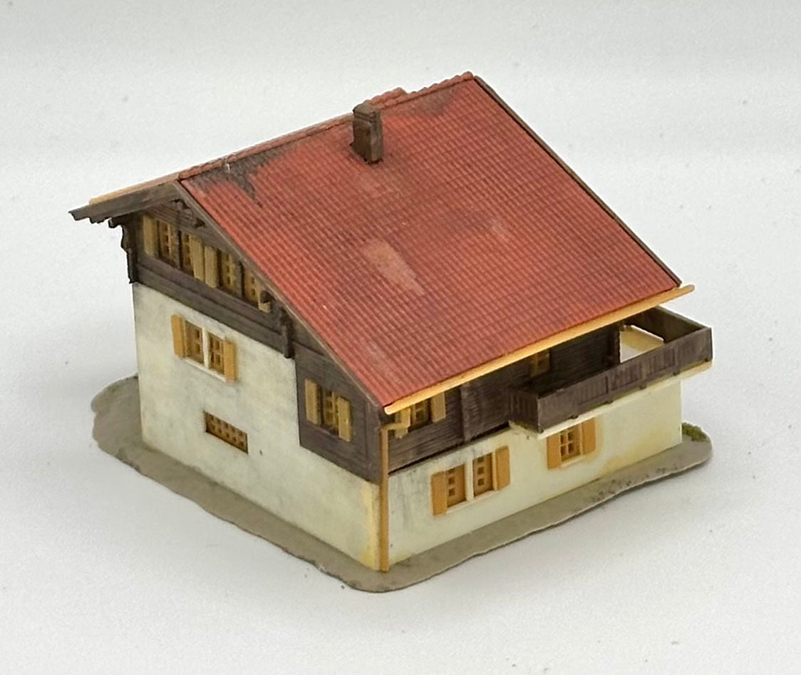 Kibri Z Scale 3-Story Mountain Style Chalet Weathered House Fully Assembled Lighted