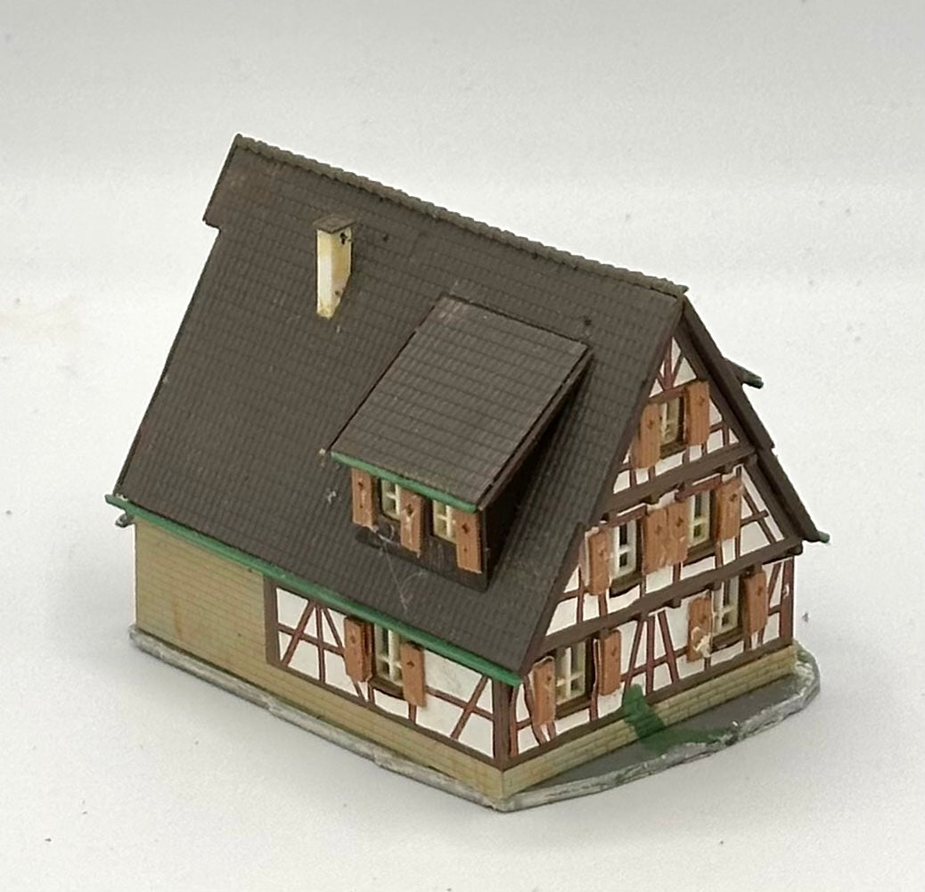 Kibri Z Scale Timber Framed 3-Story Chalet Style Weathered House Fully Assembled Lighted