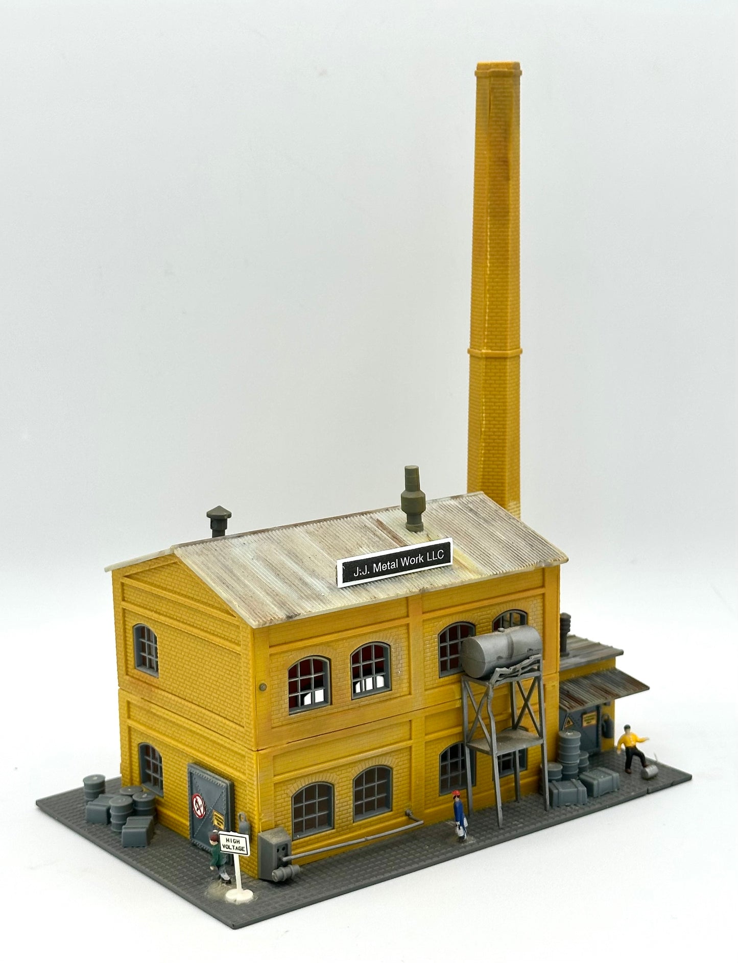 PIKO N Scale Custom Painted/Weathered 2 Story Factory Building, " J.J. Metal Work LLC " Diorama