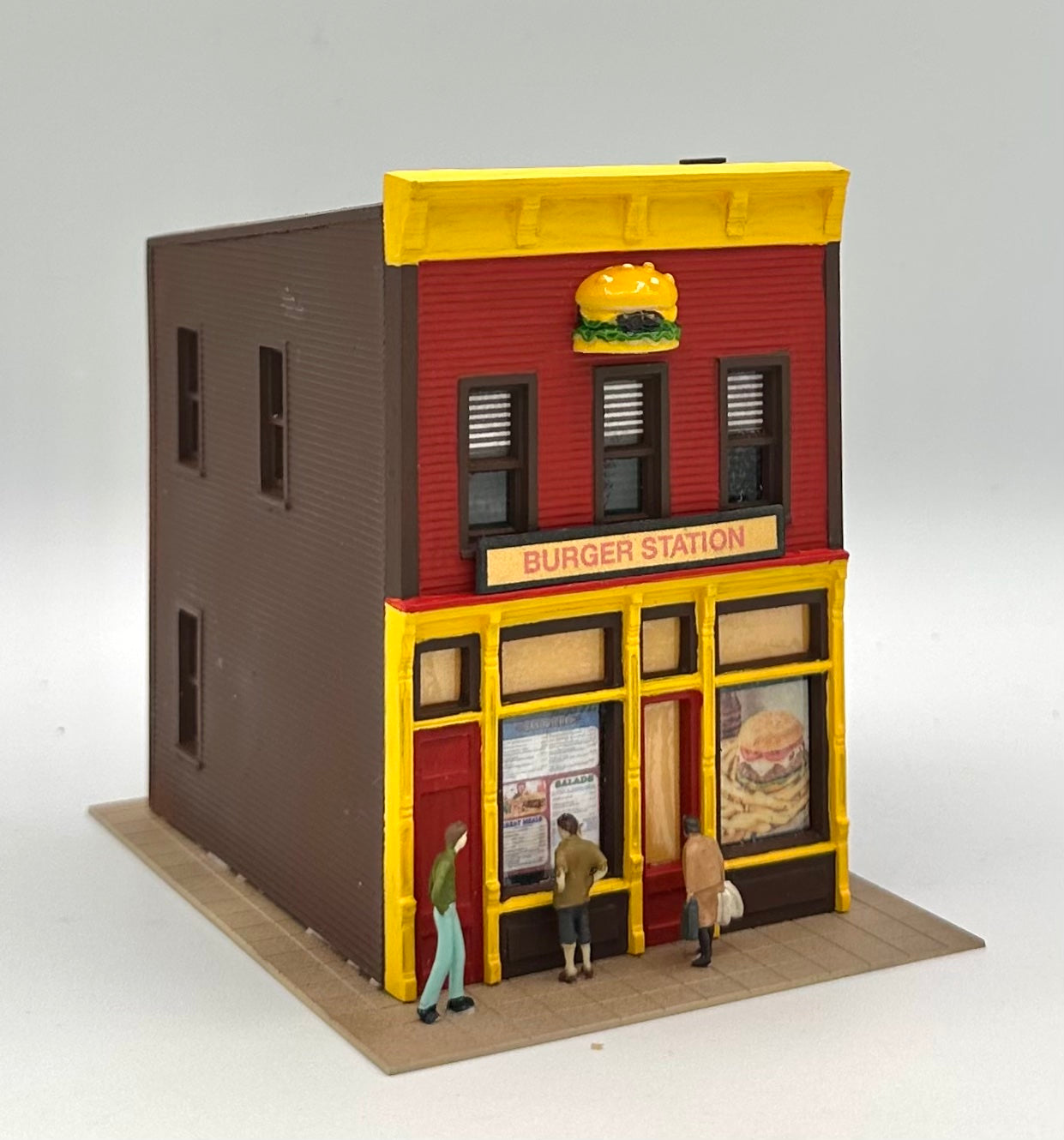 DPM HO Scale 2-Story "Burger Station" Restaurant Fully Assembled. Lighted