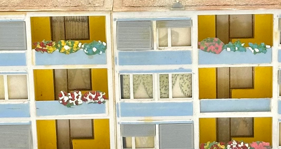 Kibri N Scale Three,3-Story Custom Painted/Weathered Modern Apartment Building, Fully assembled.