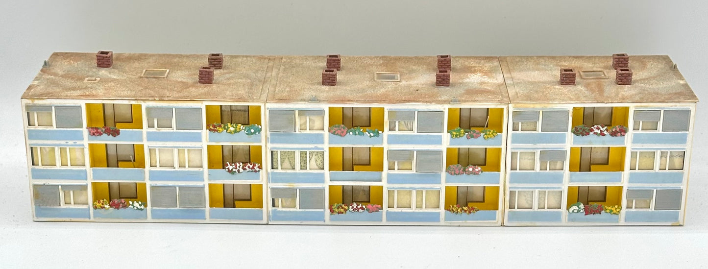 Kibri N Scale Three,3-Story Custom Painted/Weathered Modern Apartment Building, Fully assembled.
