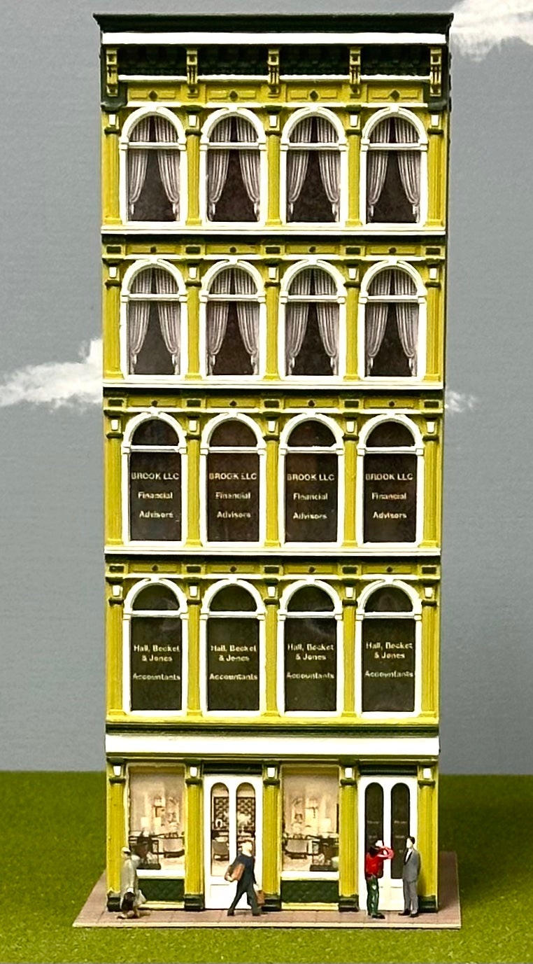 City Classics HO Scale Custom Painted 5-Story Art Deco " Office Block" Street Figures Lighted