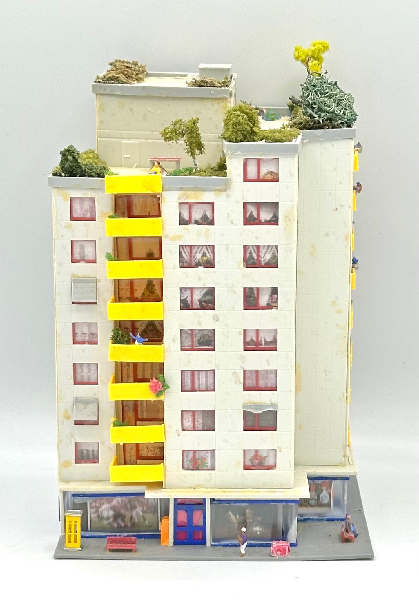 Kibri N Scale 9-Story Modern Apartment Building, Fully assembled.