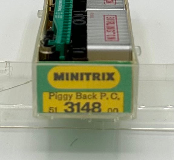MiniTrix 3148 N Scale Penn Central Piggy Back Flatcar + 2 Trailer Loads