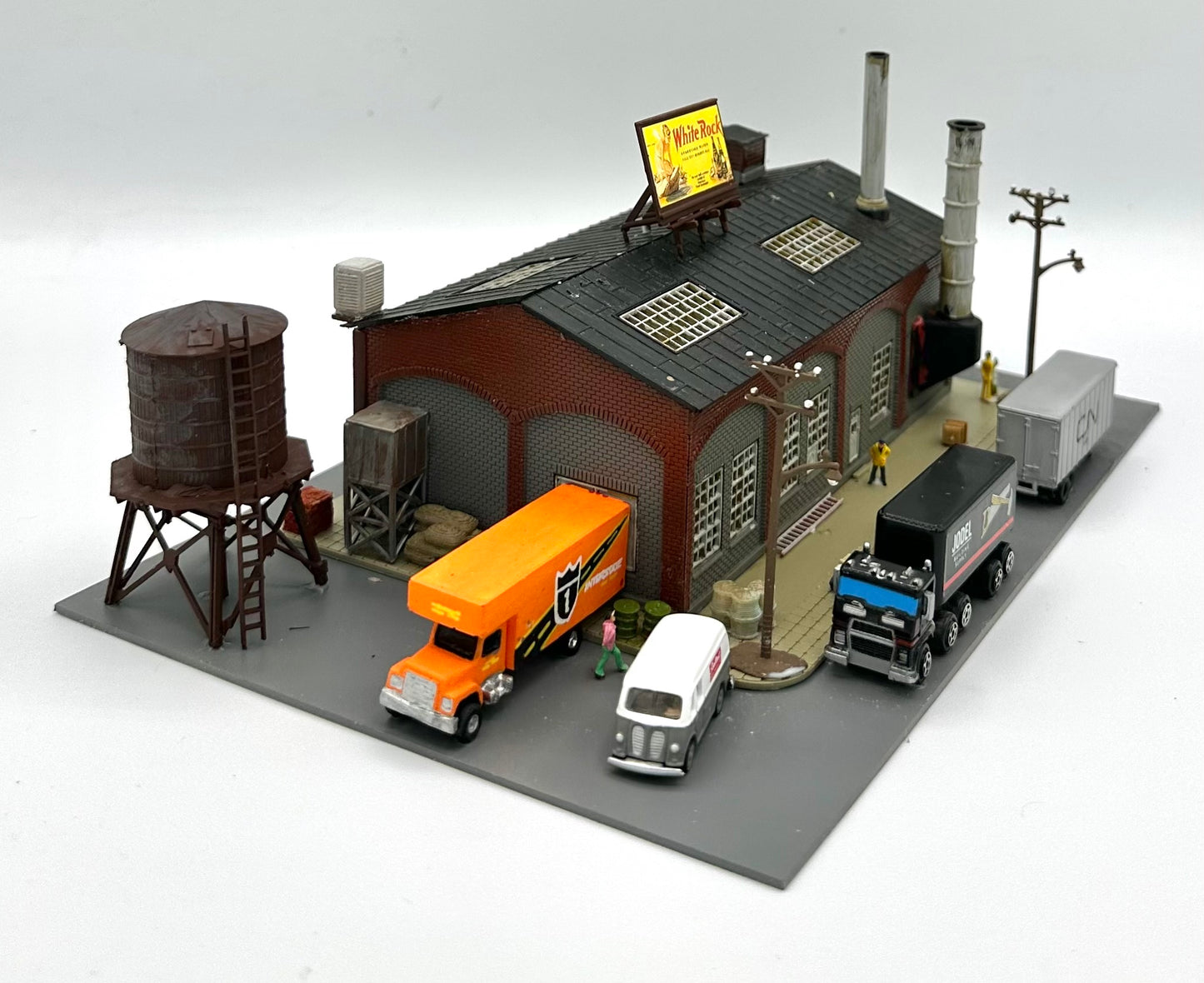 N Scale Custom Brick Built Weathered Single Story Factory Building Diorama.