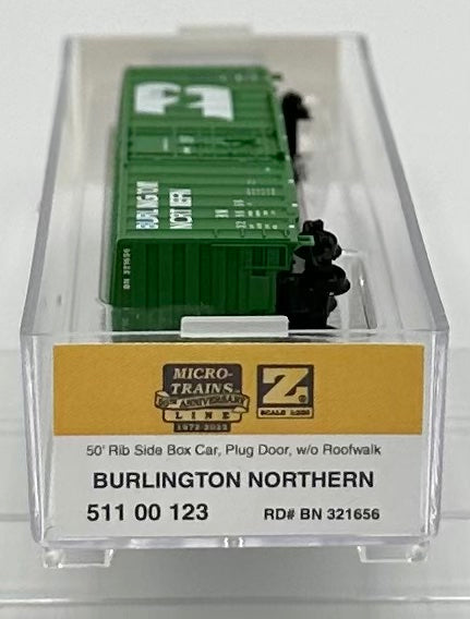 Micro Trains MTL Z Scale 511 00 123 Burlington Northern 50' Rib side Box Car