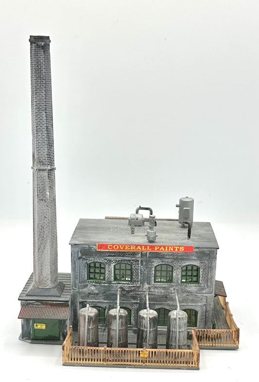 PIKO N Scale Custom Weathered 2 Story Factory Building, " Coverall Paints " Diorama