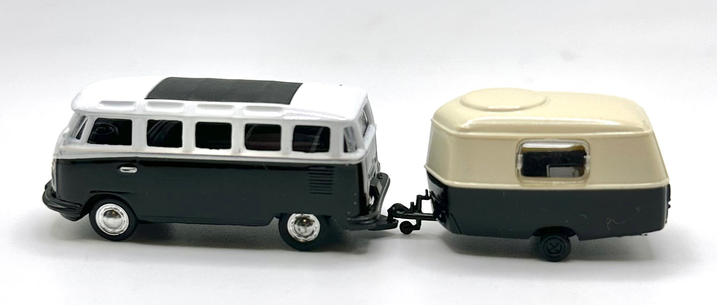 Malibu HO Scale VW Volkswagon TI SAmba + Caravan Camper Trailer