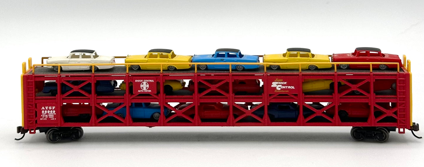 Bachmann N Scale Silver Series 46502 N ATSF 89' Tri-Level Auto Rack W/ 15 Autos ATSF88969