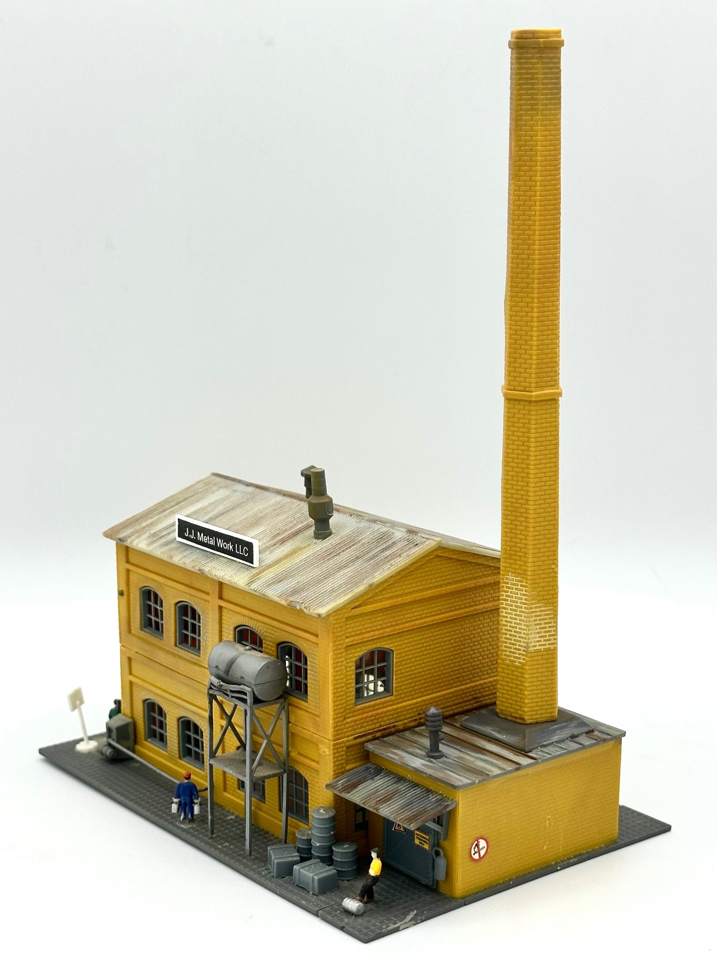 PIKO N Scale Custom Painted/Weathered 2 Story Factory Building, " J.J. Metal Work LLC " Diorama