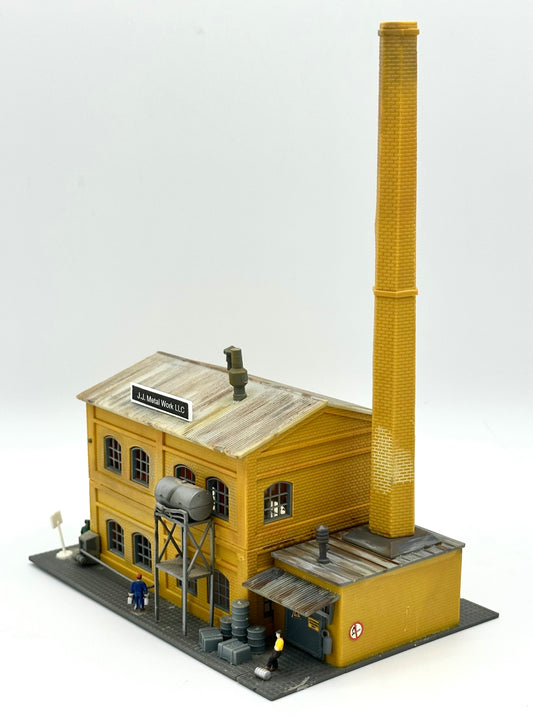 PIKO N Scale Custom Painted/Weathered 2 Story Factory Building, " J.J. Metal Work LLC " Diorama
