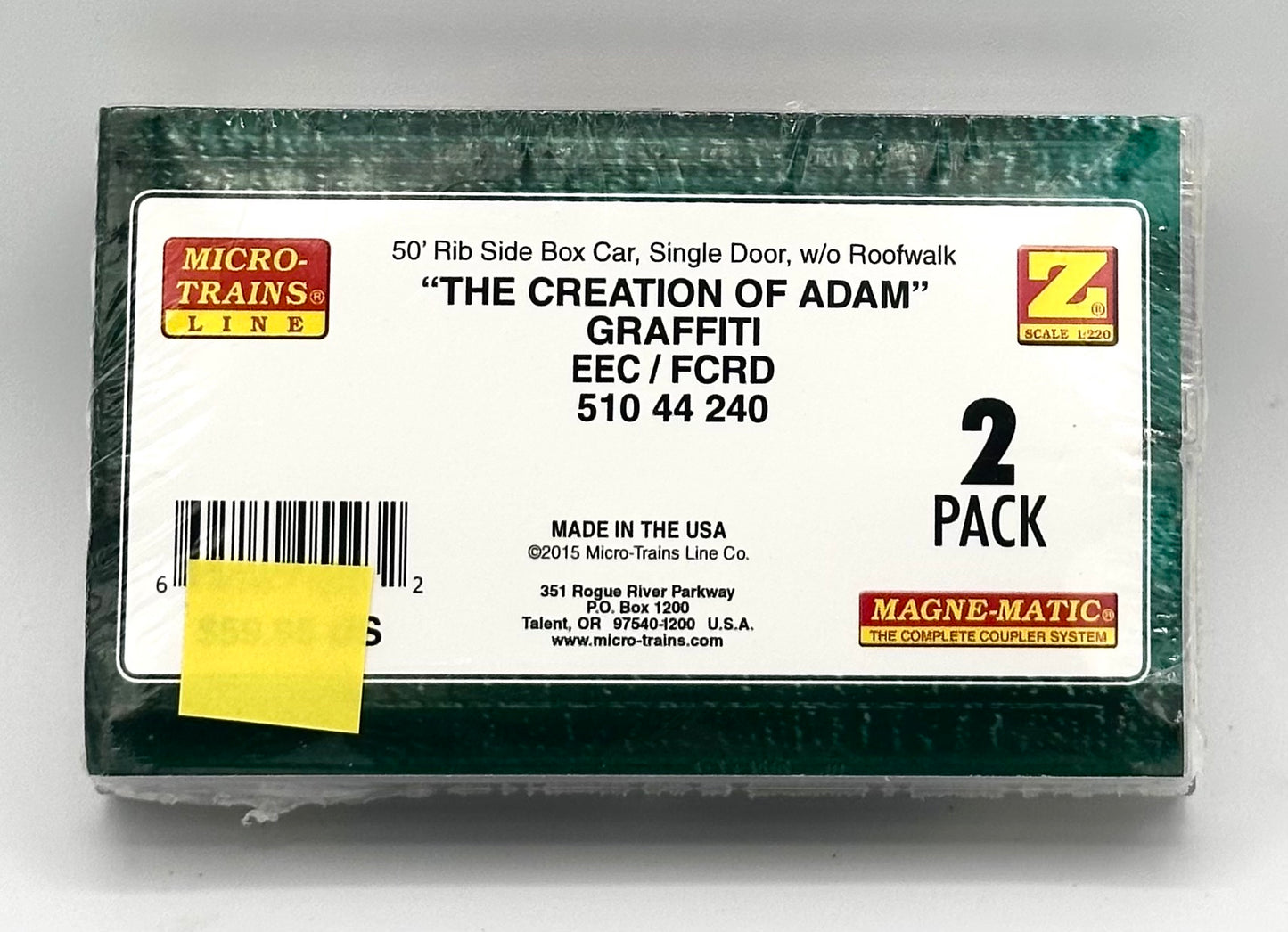 Micro Trains MTL Z Scale "The Creation Of Adam" Graffiti 50' Ribbed Box Car 2 Car Pack Factory Sealed