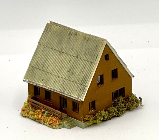 Kibri Z Scale A Frame 3-Story Town House with Corrugated Sheet Roof Fully Assembled Lighted