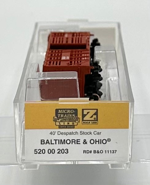 Micro Trains MTL Z Scale 520 00 203 Baltimore & Ohio 40' Despatch Stock Car