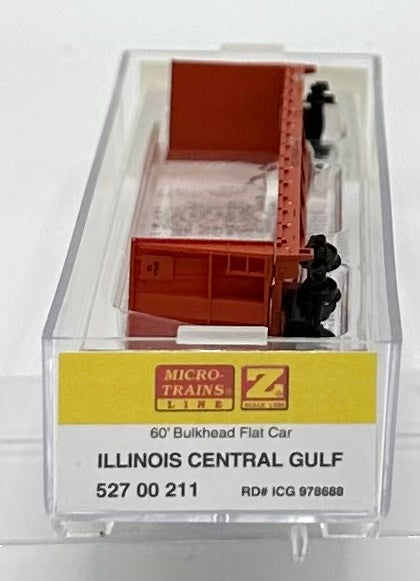 Micro Trains MTL Z Scale 527 00 211 Illinois Central Gulf 60' Bulkhead Flat Car