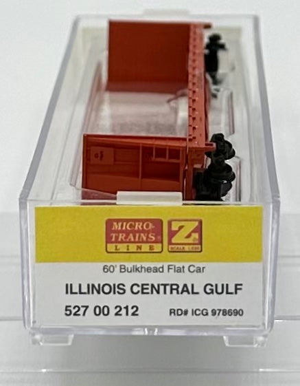 Micro Trains MTL Z Scale 527 00 212 Illinois Central Gulf 60' Bulkhead Flat Car