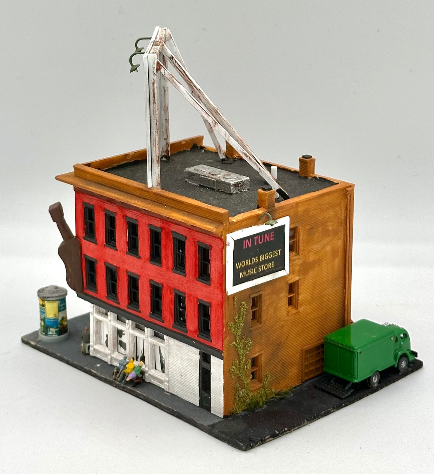 N Scale 6-Story Weathered Custom Painted "In Tune" Music Shop Fully Assembled Lighted