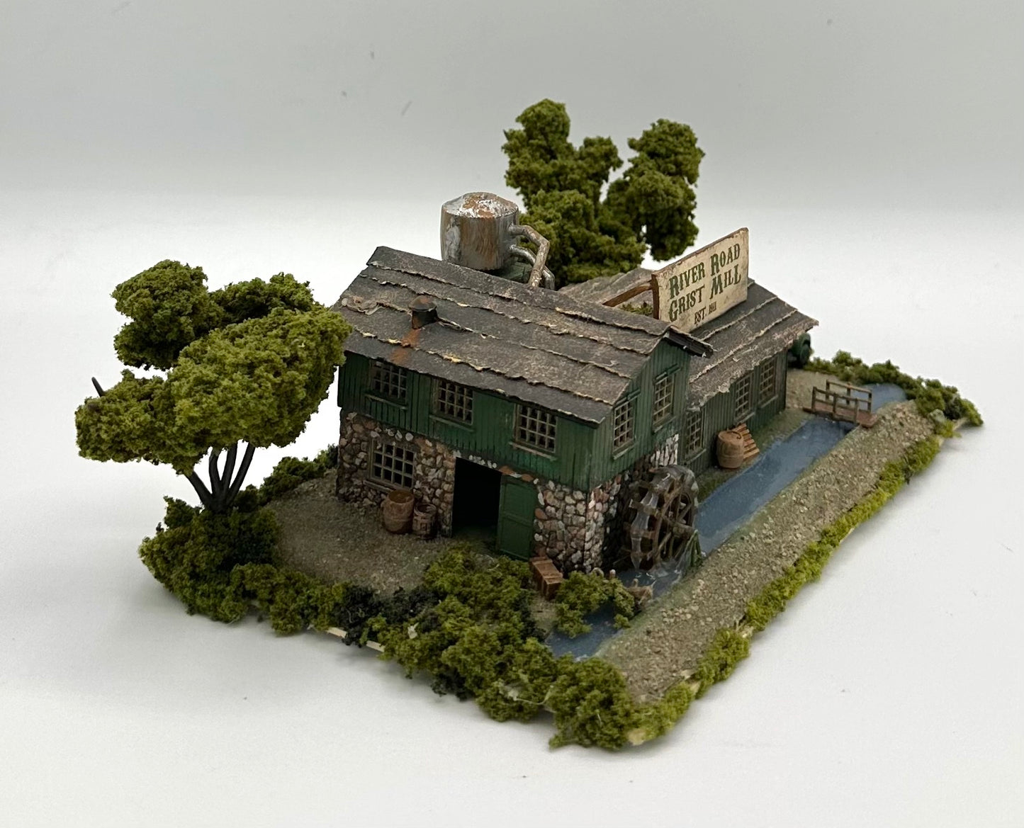 N Scale 2-Story Old Industrial River "Road Grist Mill "Weathered Building Diorama