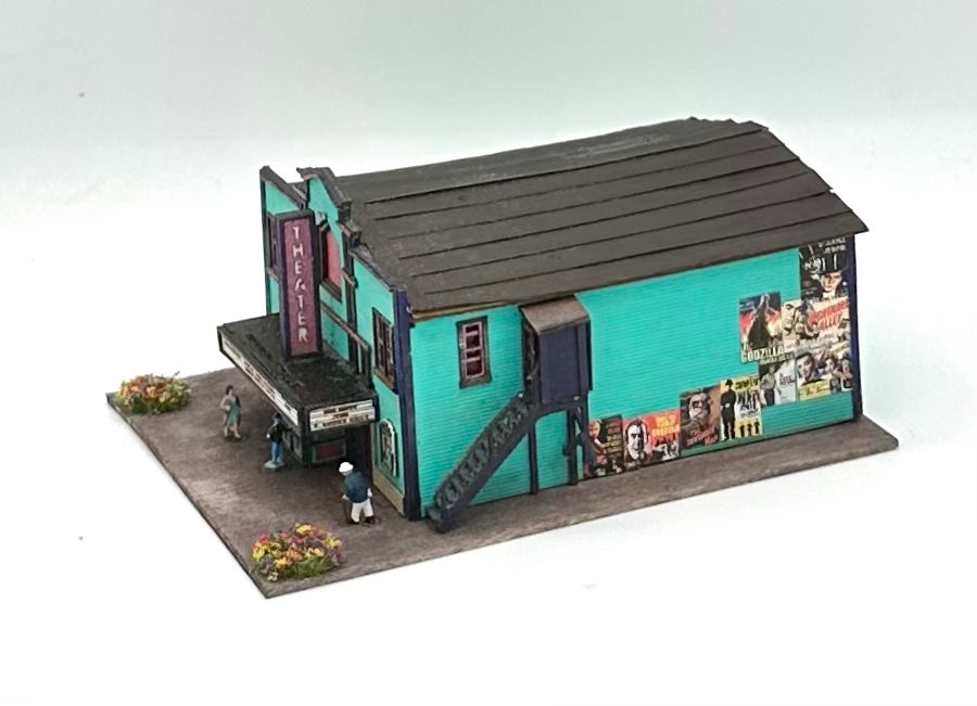 N Scale Laser Cut Custom Built/Painted Small Town Cinema Theater   Lighted