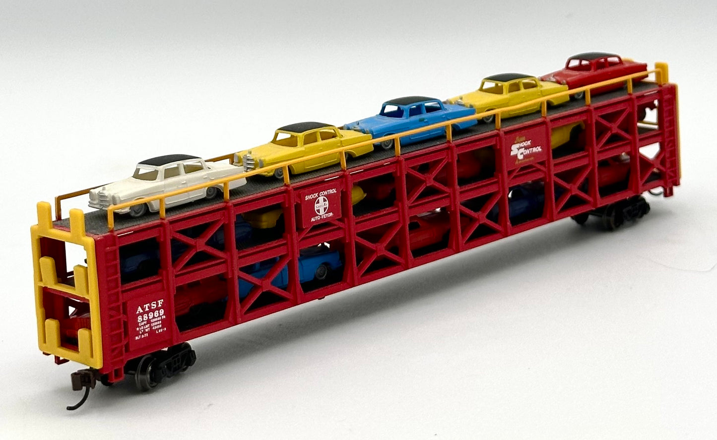 Bachmann N Scale Silver Series 46502 N ATSF 89' Tri-Level Auto Rack W/ 15 Autos ATSF88969