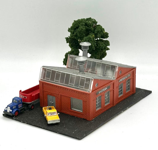 Model Power 2575 N Scale Custom& "Eastern Chemicals Co," Fully Assembled Lighted Diorama