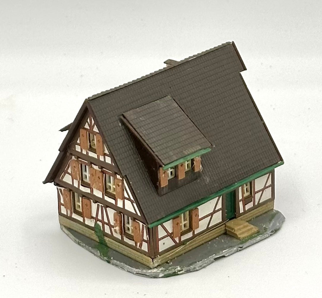 Kibri Z Scale Timber Framed 3-Story Chalet Style Weathered House Fully Assembled Lighted