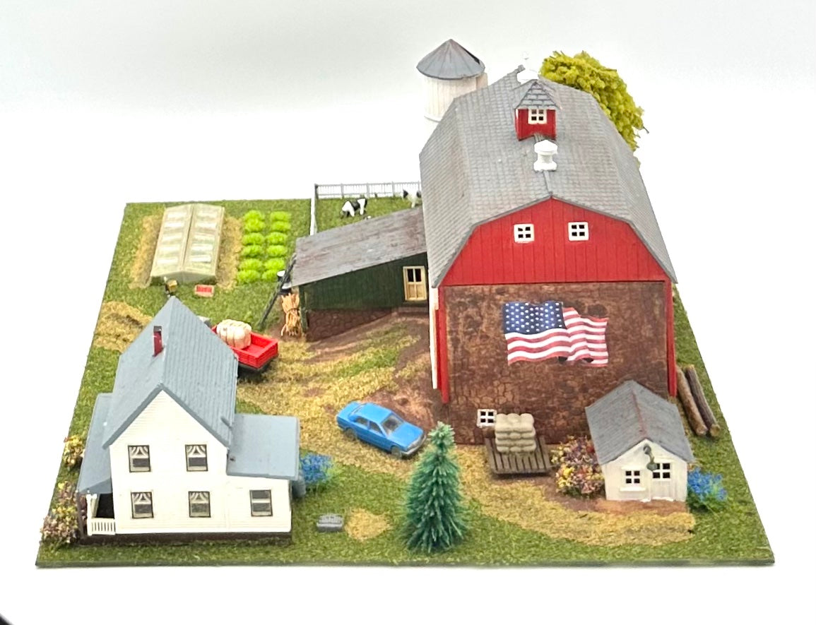 Model Power N Scale 1517 Custom Barn, Farm House, Silos's, Green Houses, Farm Yard Diorama