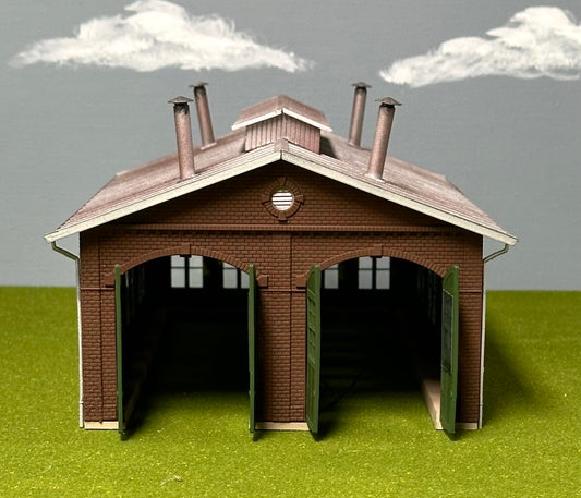 Walthers Cornerstone 933-3007 HO Scale 2-Stall Engine House Custom Painted/Weathered Fully Assembled LED Lighted