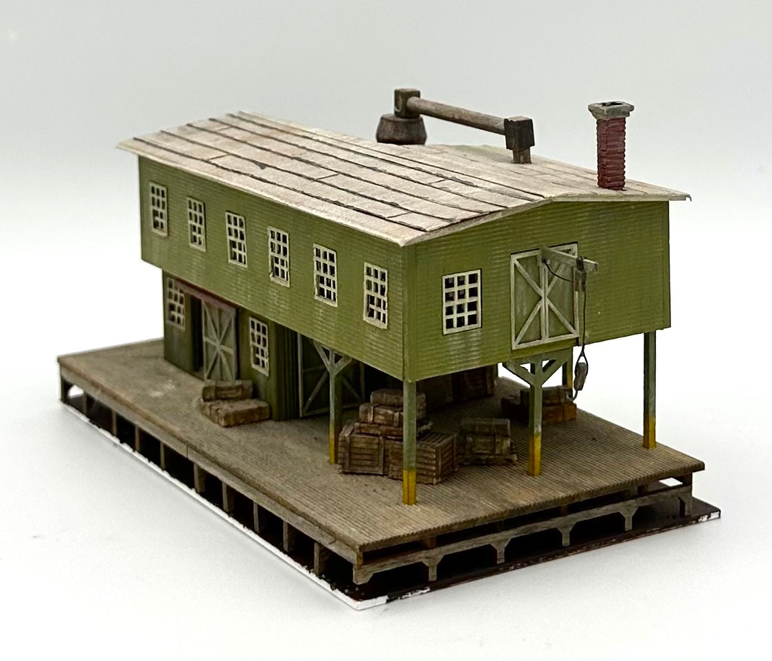 Blair Line N Scale Laser Cut Wood Custom painted/Weathered Dockside Warehouse, Fully Assembled