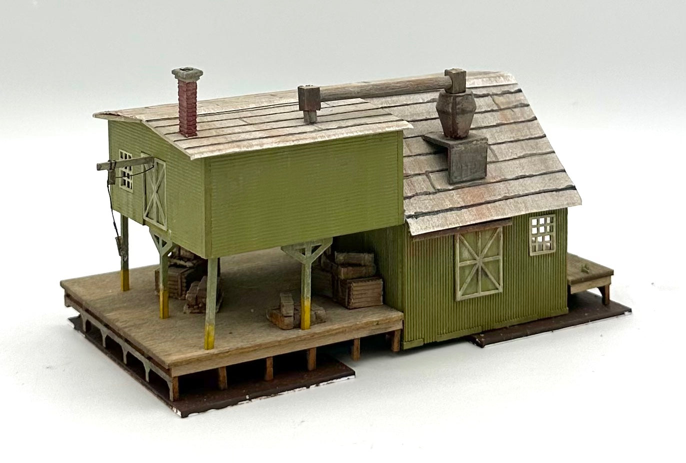 Blair Line N Scale Laser Cut Wood Custom painted/Weathered Dockside Warehouse, Fully Assembled