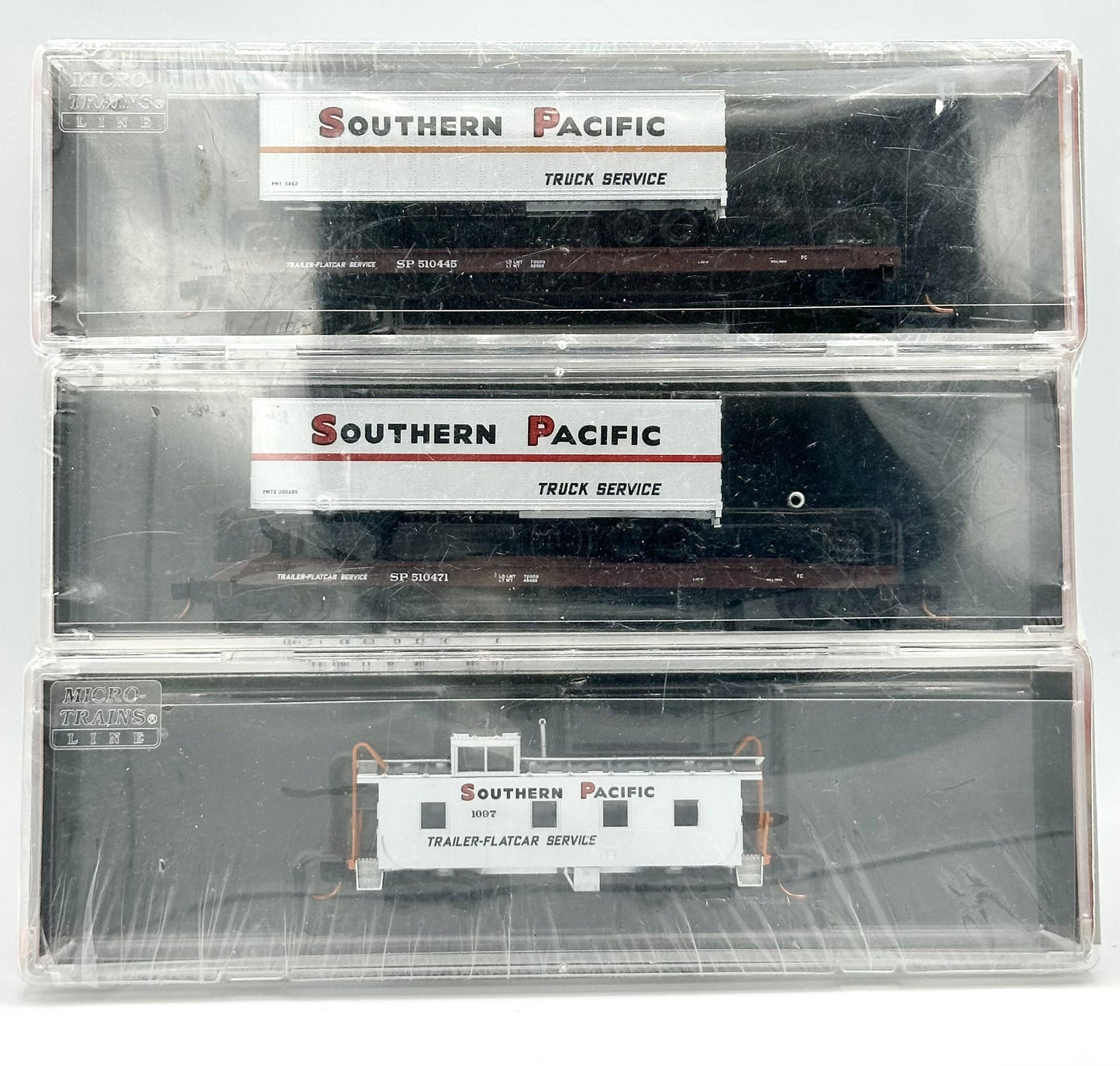 Micro Trains MTL N Scale Southern Pacific Vintage Piggyback Trailer-Flatcar Service 3 Car Pack Factory Sealed