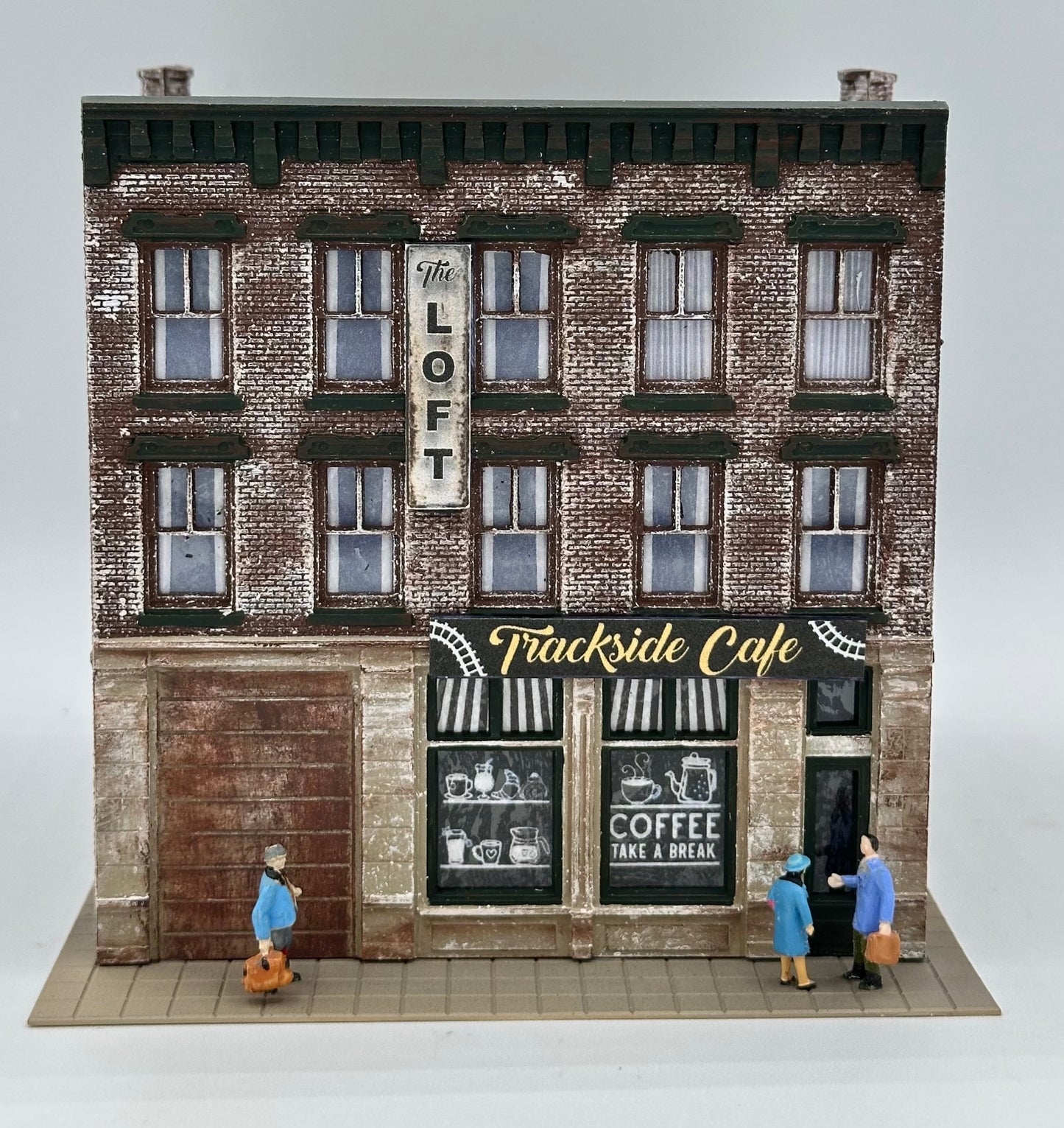 DPM HO Scale 2-Story Custom /Weathered Painted "The Loft /Trackside Cafe"Fully Assembled. Lighted