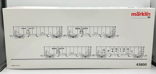 Marklin 45800 HO Scale Union Pacific 4 Hopper with Coal loads Car Set Kadee Couplers