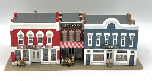DPM N Scale, Row of 3 Shops individually LED lighted, Custom-painted Street Figures